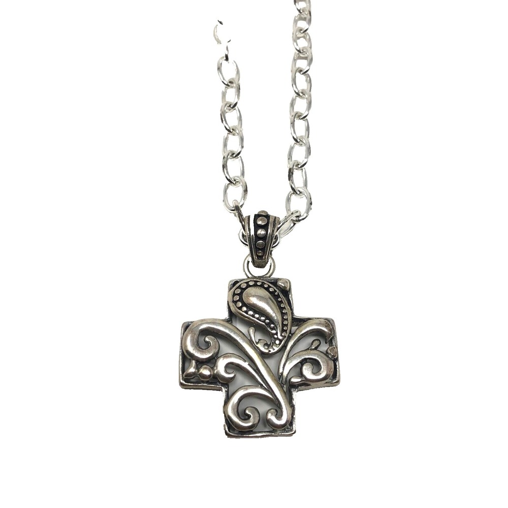 Chainlink Necklace Paisley Cross‎ Charm Womens Sterling Silver 925 Fashion